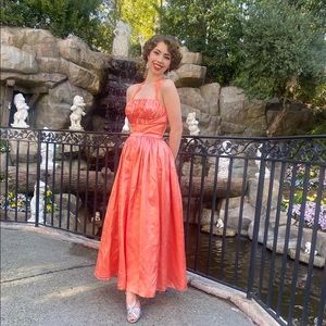 1950s Coral Satin Prom Dress